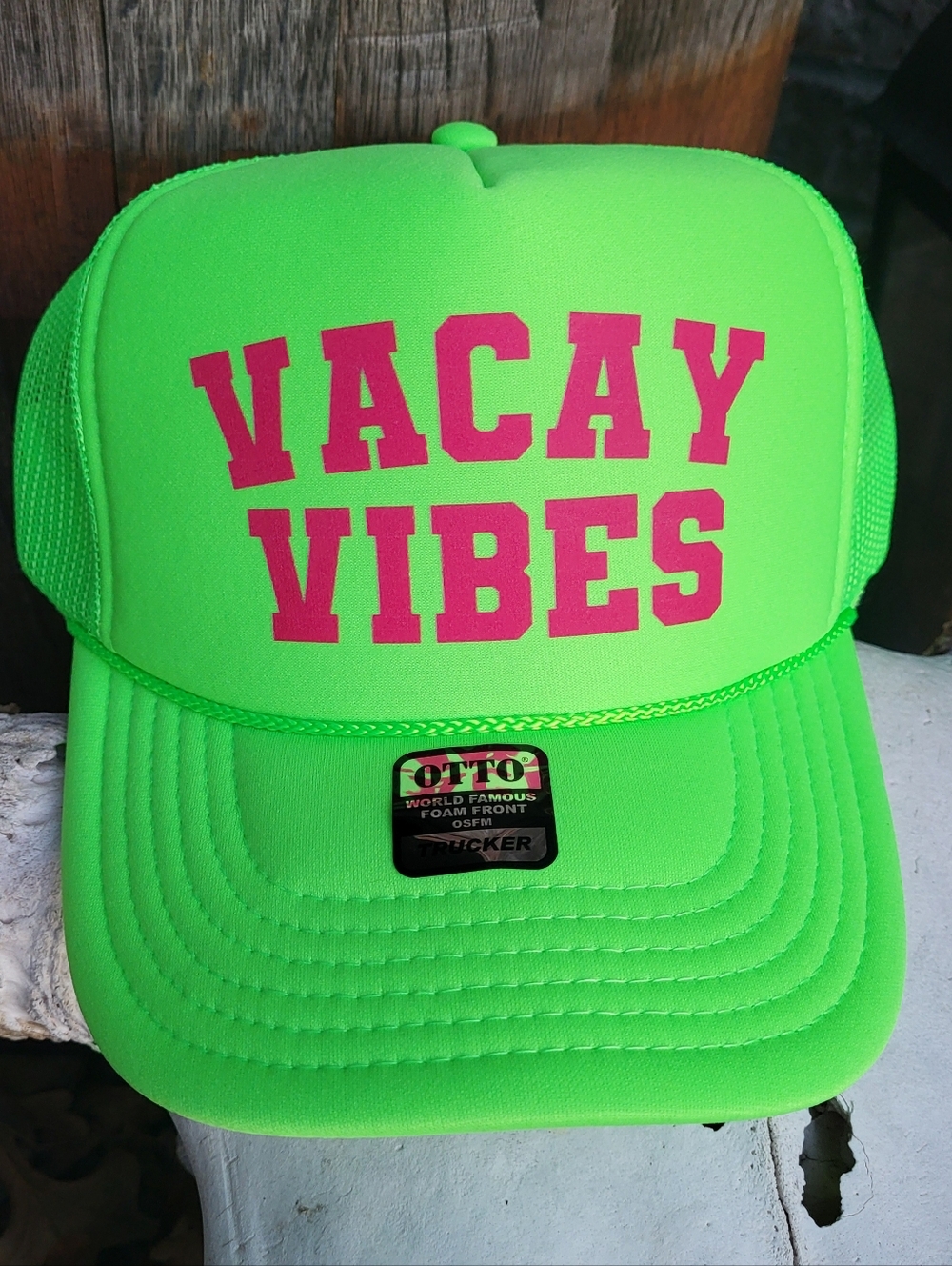 Vacay Vibes Trucker Hat Snapback Otto Brand Neon Green